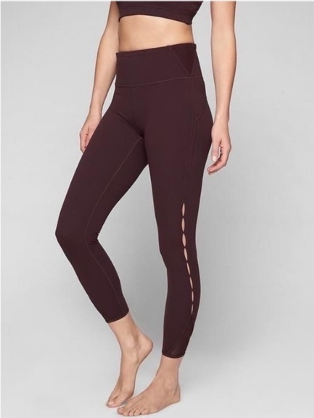 Athleta Nylon Spandex Maroon Burgundy Wine Purple Leggings High-rise Peekaboo Me